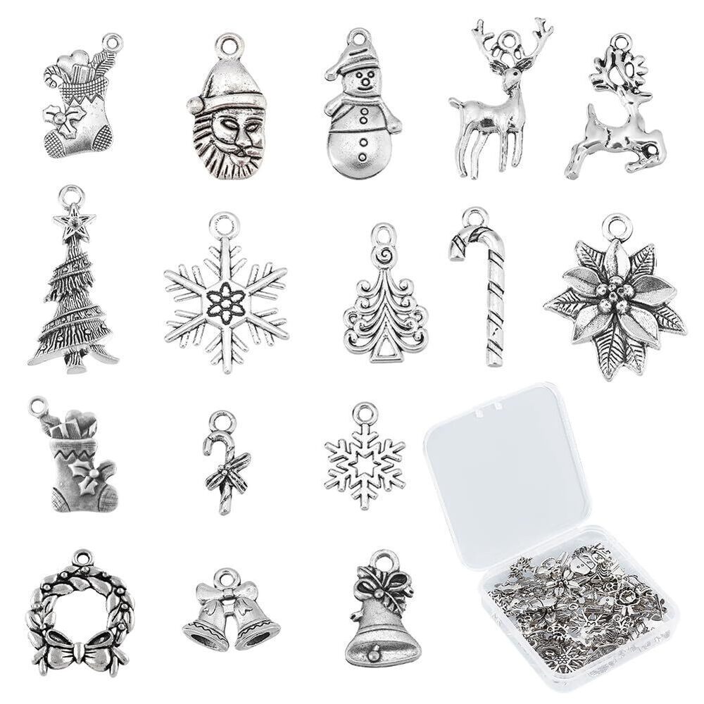 7295 1 Box 64Pcs 16 Style Christmas Charms Reindeer Charms Santa Claus